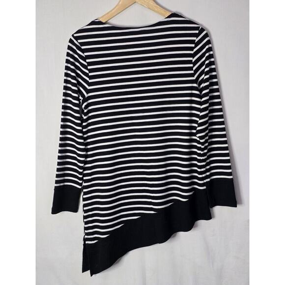 CHICO'S Black & White Asymmetrical Stripe Women's Tunic, Long Sleeve Size 1 Med - Picture 4 of 6